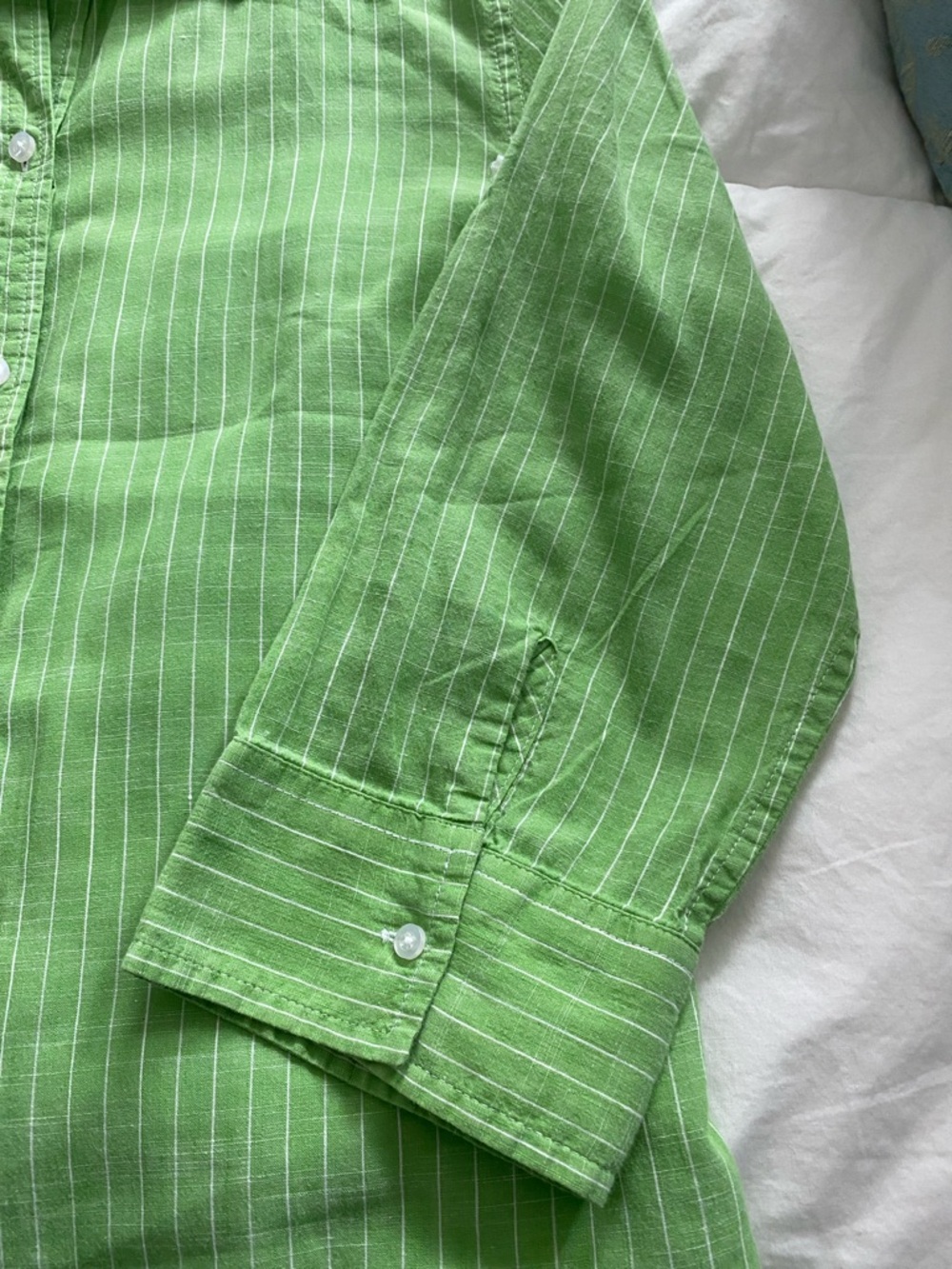 Talbots Green Pinstripe Button-Up Blouse - Picture 7 of 11
